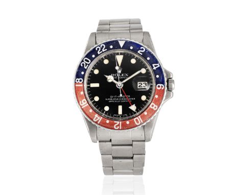 Rolex. A stainless steel automatic calendar bracelet watch with dual time zoneModel: GMT Master 'Pepsi'Reference: 1675Date: C