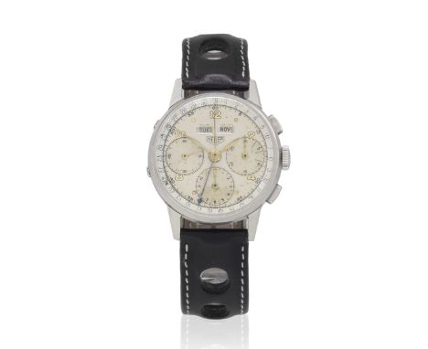 Heuer. A stainless steel manual wind chronograph wristwatchReference: 2543Date: Circa 1945Movement: 17-jewel manual wind, col