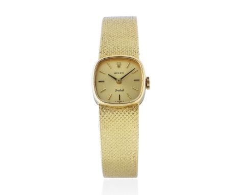 Rolex. A lady's 18K gold manual wind cushion form bracelet watchModel: OrchidReference: 2662Date: Circa 1970Movement: 18-jewe