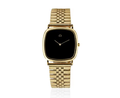 Omega. A gold plated and stainless steel quartz cushion form bracelet watch with 9K gold braceletModel: DeVilleReference: 195