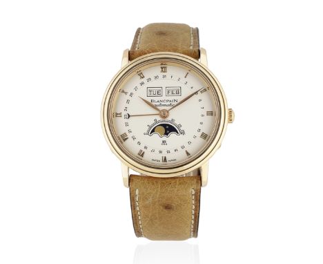 Blancpain. An 18K rose gold automatic annual triple calendar wristwatch with moon phaseModel: Villeret Moon PhaseDate: Circa 