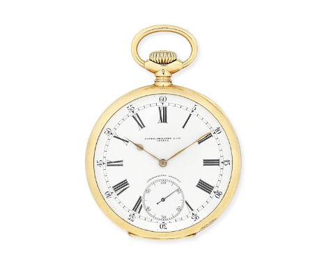 Patek Philippe. An 18K gold keyless wind open face pocket watch Retailed by Relojoaria Gondolo, Rio de JaneiroModel: GondoloD