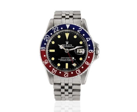 Rolex. A stainless steel automatic calendar bracelet watch with dual time zoneModel: GMT Master 'Pepsi'Reference: 1675Date: C