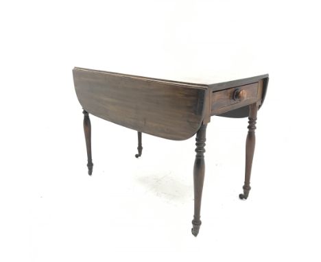Early 19th century mahogany drop leaf Pembroke table and an oak barley twist stick stand - Condition Report 