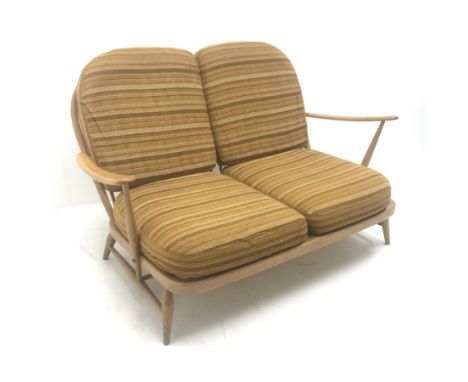 Ercol Windsor beech framed two seat sofa , upholstered back and seat, W135cm - Condition Report 