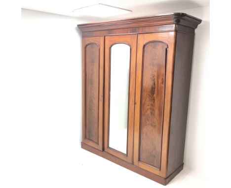 Georgian oak bureau bookcase, projecting cornice, two cupboards above fall front enclosing well fitted interior, six graduati