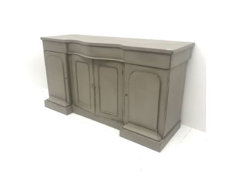 19th century painted breakfront console sideboard,  one long and two short drawers, plinth base, W168cm, H90cm, D60cm - Condi