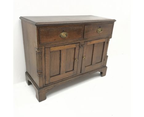 18th Century oak side cabinet, two drawers above two fielded panel doors, ogee bracket supports, W111cm, H86cm, D46cm - Condi