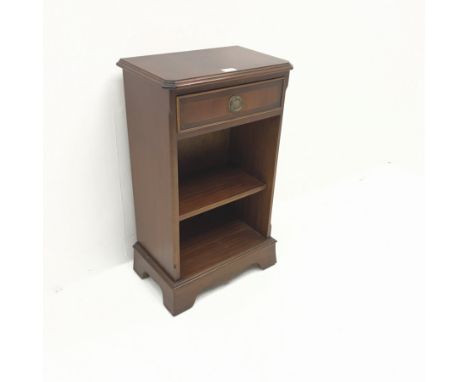 Georgian style mahogany lamp stand, single drawer above shelf, shaped plinth base, W46cm, H76cm, D28cm - Condition Report