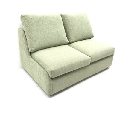 Two seat sofa bed upholstered in lime green fabric, W140cm - Condition Report 