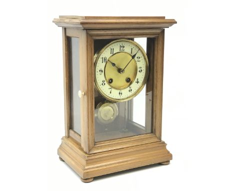 Late 19th century walnut cased mantle clock, twin train driven movement striking the hours and half on coil, H30cm (with pend