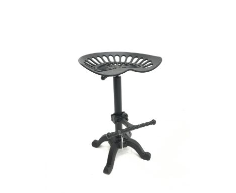Cast iron tractor seat stool, adjustable height with swivel, H86cm, W37cm, D37cm - Condition Report 