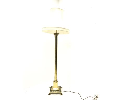 Early 20th century brass standard lamp with shade, H140cm - Condition Report 
