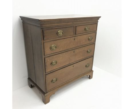 19th century oak chest, two short and three long drawers, ogee bracket supports, W103cm, H108cm, D51cm - Condition Report 