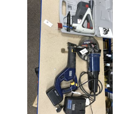 A quantity of hand tools including a Ferm FAG-230 angle grinder, a MacAllister reciprocating saw, a jig saw etc - Condition R