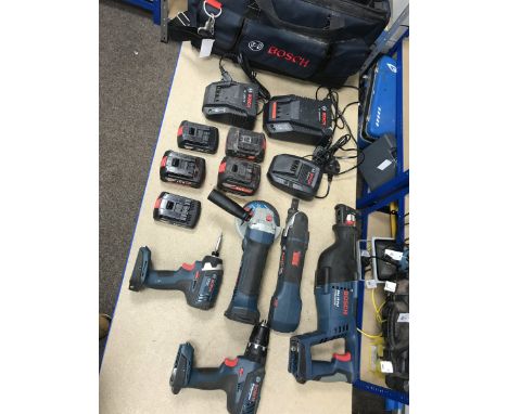 A quantity of Bosch Professional power tools including the GSB 18-2LI plus drill, GOP18V V-EC multi tool, GWS 18V-LI angle gr