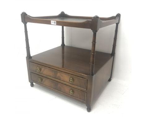 Georgian style mahogany lamp table, inset leather top, two drawers, W56cm, H60cm, D49cm - Condition Report 