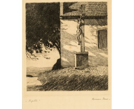1870 Stetten/Lörrach - 1925 Ötlingen.  Radierung. 'Kapelle' mit Steinkreuz. U.r. mit Bleistift sign.  U.l. bet. 17 x 14 cm. P