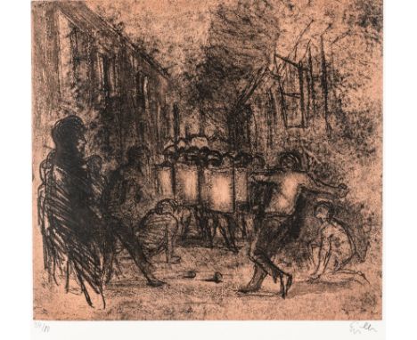 20. Jh.  Radierung. Boulespieler. U.r. mit Bleistift unleserl. sign. U.l.  34/80 num. 31,5 x 34 cm. Pass. R.