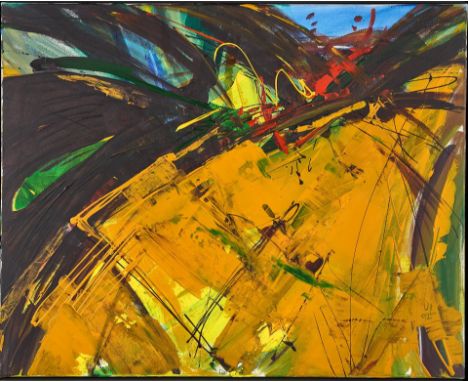 Geboren in Wien. Ärztin und Künstlerin.  Acryl/Lw. 'In der Abendsonne'. U.r. monogr. u. 92(19) dat. 80 x  100 cm. R.