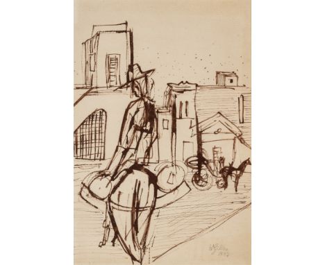 1894 Rheydt - 1961 Essen.  Pinselzeichnung in Braun. Frau auf einem Packesel in Ischia.  U.r. mit Bleistift sign. u. 1937 dat