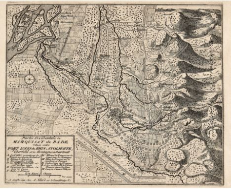 Amsterdam, 1. Viertel 18. Jh. Kupferstichkarte. Die Gebiete Fort Louis und Ottersweier mit den  Stollhofer Linien- und Truppe