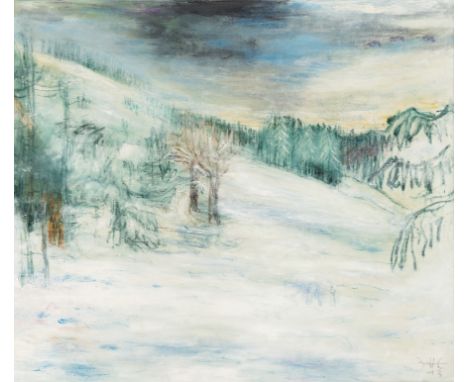 1916 Singen/Hohentwiel - 1989 Hinterzarten.  Ölkreide/Pastell/Lw. Winterliche Partie am Rappeneck mit  schneebedeckten Tannen