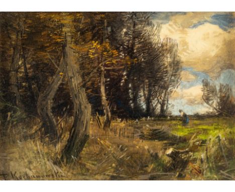 1857 Krakau/Polen - 1945 Freising. Studium an den Kunstakademien  in Krakau und Wien. Öl/Pappe. In spätsommerlicher Landschaf