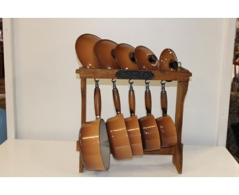 Vintage Le Creuset pan set and stand as found 