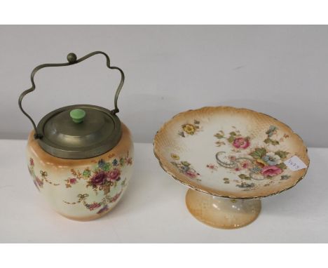 A vintage Crown Devon biscuit barrel &amp; cake stand 