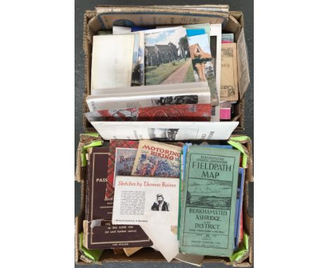 Two boxes of ephemera, many vintage, some West Country interest, church guides, guidebooks, celebrity photographs, maps etc, 