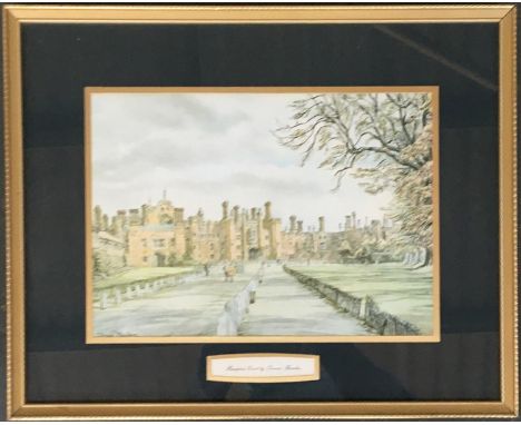 After Dennis Flanders, a framed print of Hampton Court, 18.5x26cm 