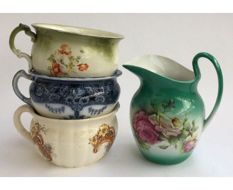 Three ceramic chamber pots and a wash bowl 