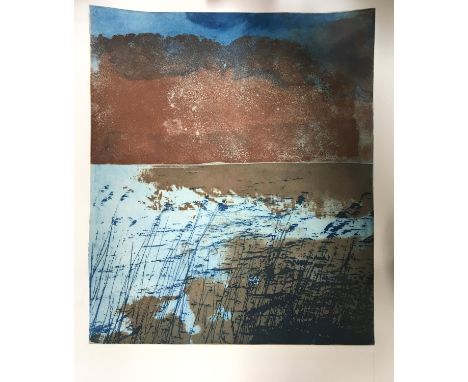 'There sometimes doth a leaping fish', a screen print of a lake scene with a passage from William Wordsworth's 'Fidelity' emb