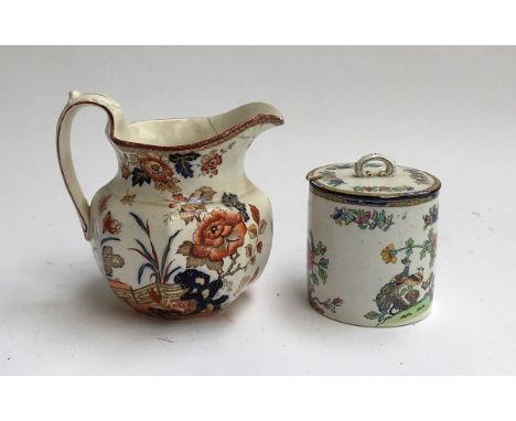 A 19th century Copeland Spode Peacock pattern (2118) lidded sugar pot, makers mark to base, 11.5cmH; together with a 19th cen