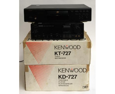 A Kenwood KD-727 linear turntable (boxed); Kenwood KT727 stereo tuner (boxed) and a Kenwood KA828 integrated amplifier and De