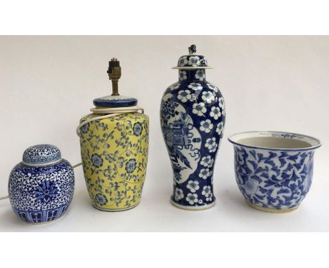 A mixed lot of Oriental ceramics to include plum vase (af) 36cmH, lamp, ginger jar, planter etc 