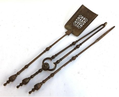 A set of fire tools, comprising shovel, poker and tongs 
