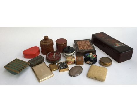 A mixed lot of tins and jars, to include a Chinese enamelled lidded jar; Treen ware jar; several tobacco tins; vintage Tudor 