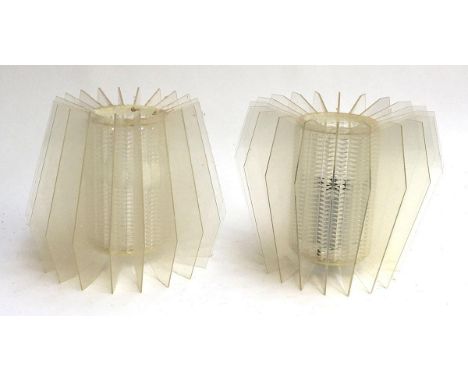 A pair of mid-century acrylic finned ceiling light shades 