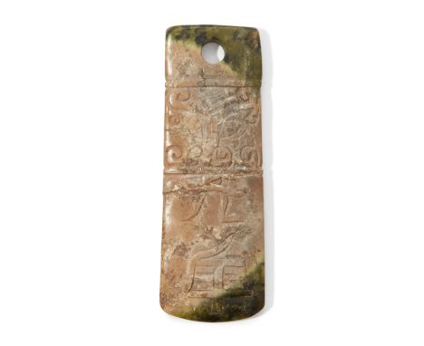 A Chinese archaistic jade axe bladeMing dynastyCarved from a stone of spinach green hue with central, mottled inclusion, inci