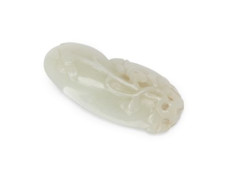 A Chinese pale green jade 'eggplant' pendantQing dynasty, 19th centuryCarved as a flowering leafy branch issuing two vegetabl