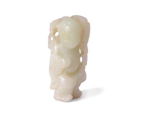 A Chinese pale celadon jade carving of Liu HaiQing dynasty, 19th centuryCarved with the standing figure in long robe with a t