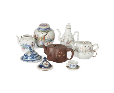 A group of eight Chinese ceramicsQing dynasty, 18th-early 20th centuryComprising: an 18th century blue glazed famille rose co