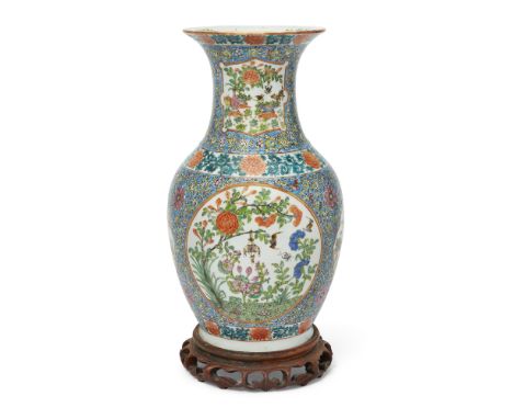 A large Chinese famille rose baluster vaseQing dynasty, late 19th centuryDecorated to the body and neck with panels of birds,