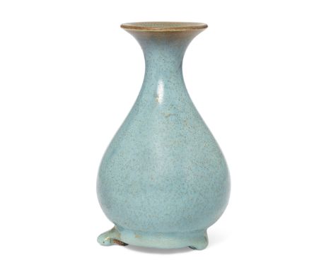 A Chinese imitation-Jun pear-shaped vase, yuhuchun ping20th centuryThe thickly-potted vessel covered overall in a sky-blue gl