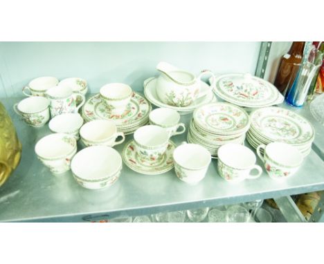 FORTY SIX PIECE MATCHED 'INDIAN TREE' PATTERN POTTERY PART DINNER AND TEA SERVICE, RIDGWAYS AND WOODS, (46)