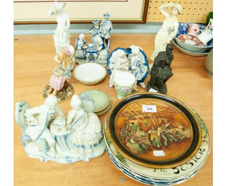 MIXED LOT OF POTTERY TO INCLUDE; COALPORT CHINA GOBLET, ROYAL DOULTON RACK PLATE, SET OF FOUR BOOTHS 'REAL OLD WILLOW' DINNER