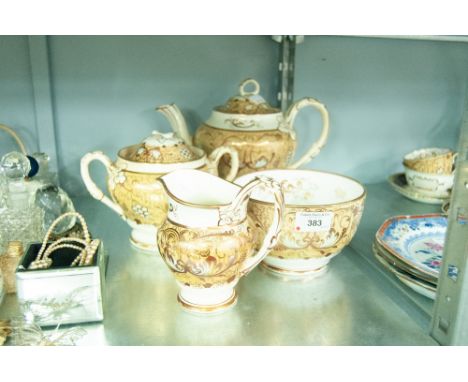 A RECKINGHAM (?) FOUR PIECE TEA SERVICE WITH LUSTRE DECORATION (4) 