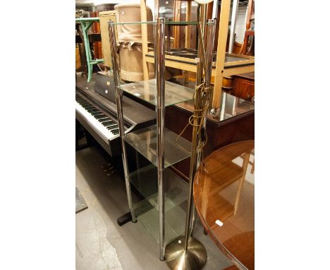 A MODERN METAL UP-LIGHTER STANDARD LAMP WITH ADJUSTABLE READING LAMP, MODERN METAL BRANCH FLOOR LAMP AND A TUBULAR BRIGHT MET